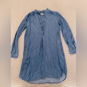 Ann Taylor LOFT Denim Ruffle Shirt Dress - Size Small